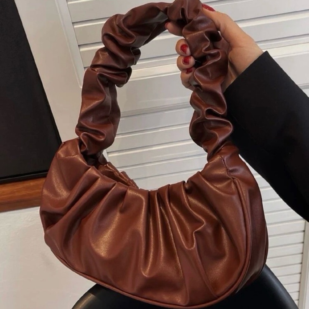 Brown Ruched Shoulder Bag – Women